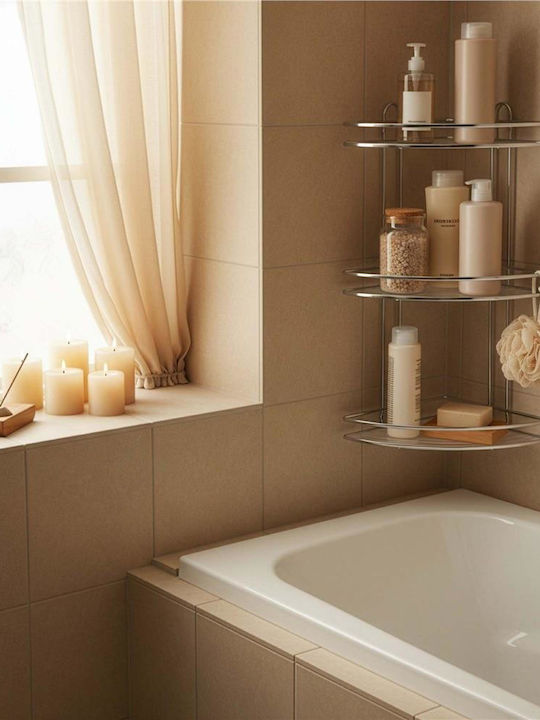 Corner Wall Mounted Bathroom Shelf Metallic 25x25x59cm Silver