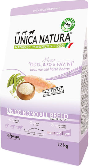 Gheda Unica Natura 12kg Hrană Uscată pentru Câini cu Păstrăv și Orez