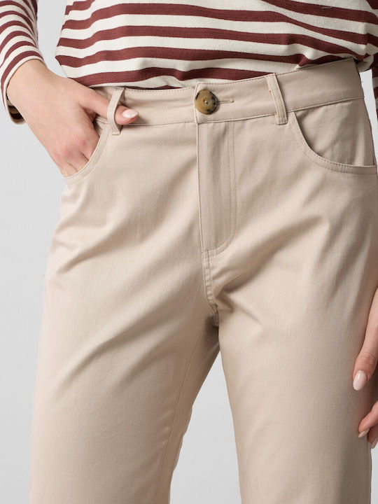 Pantalon Dama Din Țesătură Bej