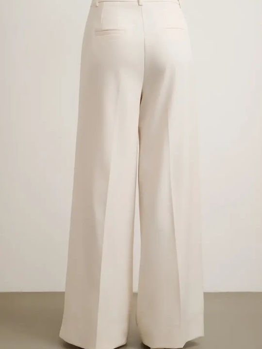 Women's High Rise Fabric Trousers Ecru