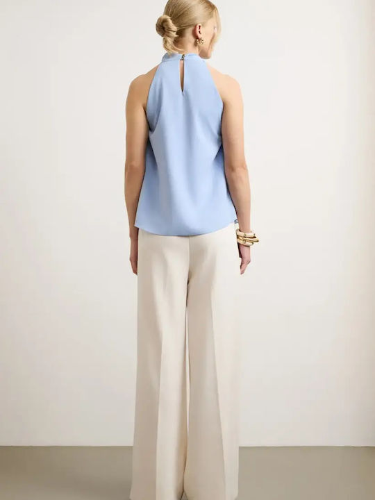 Women's High Rise Fabric Trousers Ecru