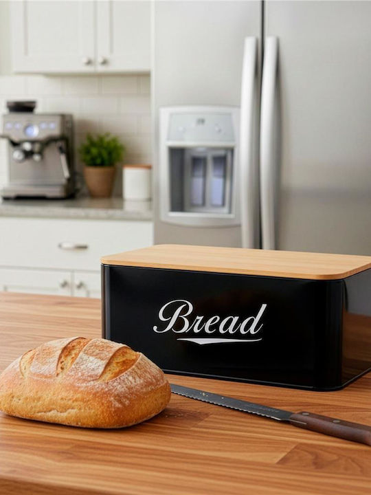 Bread Box with Lid Metallic Black 33x18x14cm