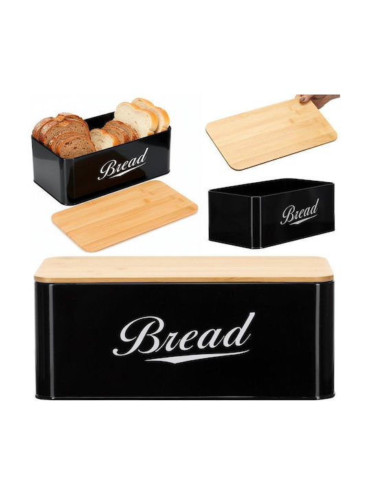 Bread Box with Lid Metallic Black 33x18x14cm