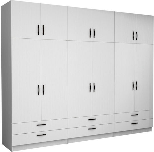 Victoria Εξάφυλλη Ντουλάπα με Πατάρι 300x60x240cm Λευκό Victoria Εξάφυλλη Ντουλάπα με Πατάρι 300x60x240cm Λευκό