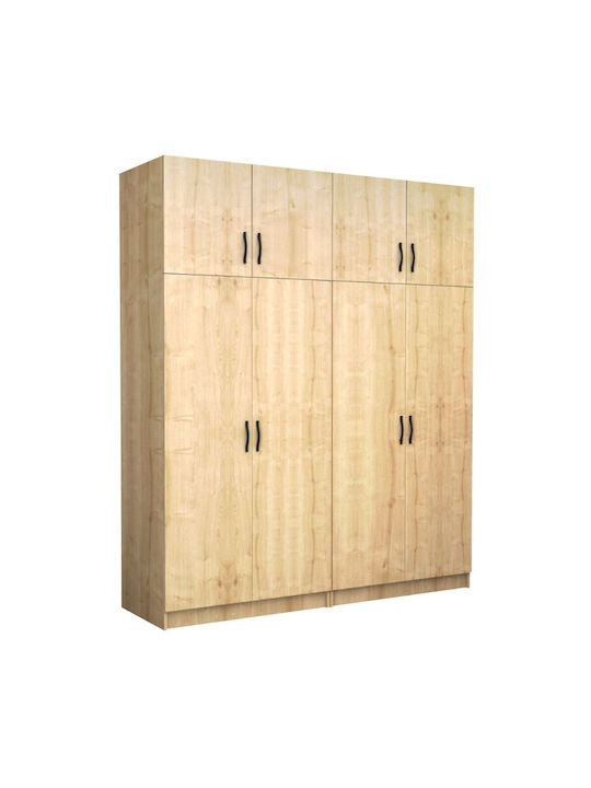 Patru uși Dulap de Haine Victoria cu Spațiu de Depozitare Natural Beech 200x60x240cm
