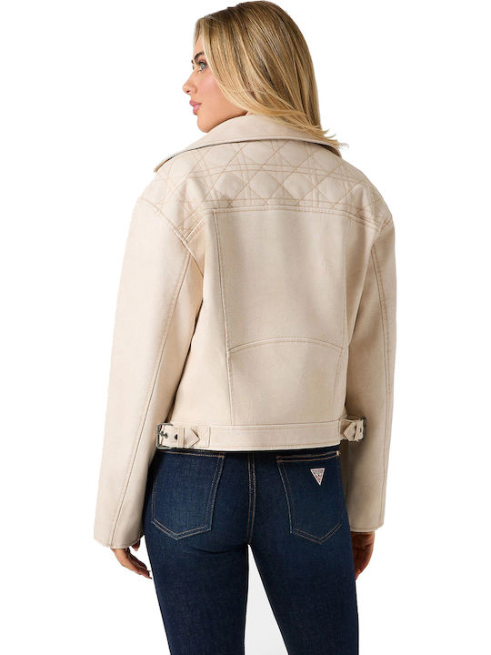 Leather Women's Jacket for Winter Off White