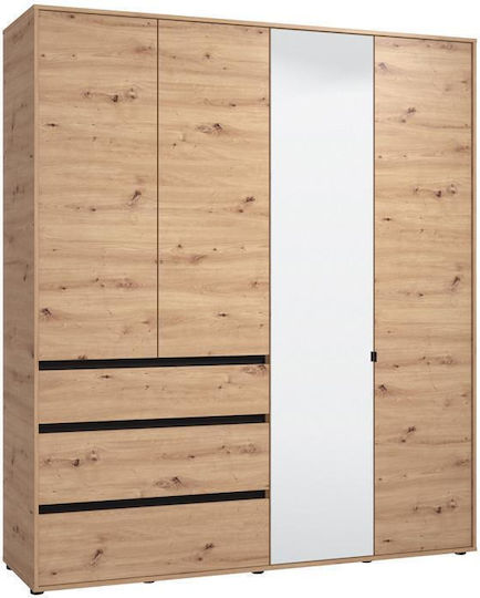 Corbett Τρίφυλλη Ντουλάπα με Καθρέπτη 183x55x211cm Artisan Oak, Μαύρο Ματ Corbett Τρίφυλλη Ντουλάπα με Καθρέπτη 183x55x211cm Artisan Oak, Μαύρο Ματ