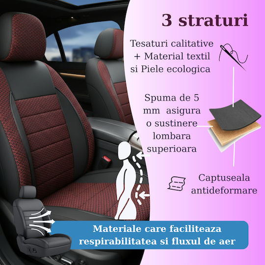 Car Seat Cover Set Elegance Edition V2 Textile Material Eco-leather Inserts 11 Pieces Red