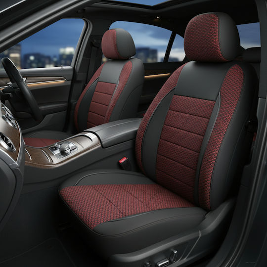 Car Seat Cover Set Elegance Edition V2 Textile Material Eco-leather Inserts 11 Pieces Red
