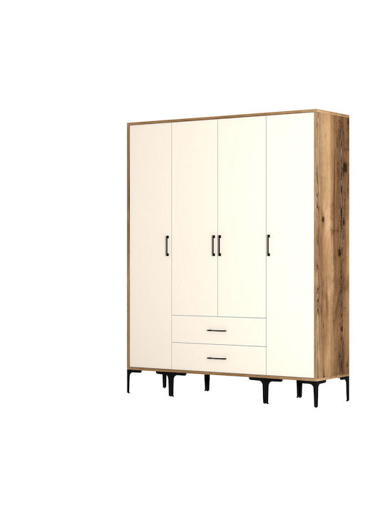 Dulap Patru Uși Sts Nucă Crem 160x47x201cm