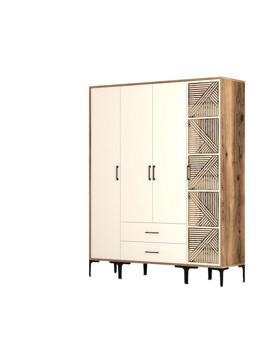 Dulap Patru Uși Stp Nucă Crem 160x47x201cm