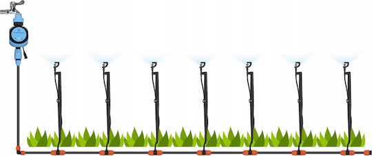 Set Irigare Grădină Aspersoare Micro Rotative Furtun Pvc 30 Metri Sistem Udare Plante Sera Negru