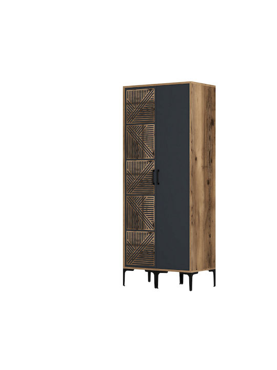 Ντουλάπα Δύο Πόρτες Ps Καρύδι Ανθρακί 80x47x201cm