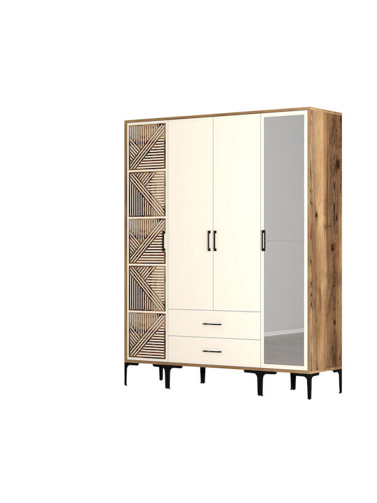 Ντουλάπα Τέσσερις Πόρτες Ptr Lidya Κρέμ 160x47x201cm