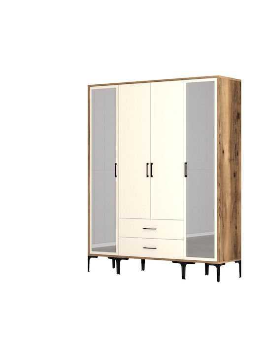 Ντουλάπα Τέσσερις Πόρτες Rtr Lidya Κρέμ 160x47x201cm