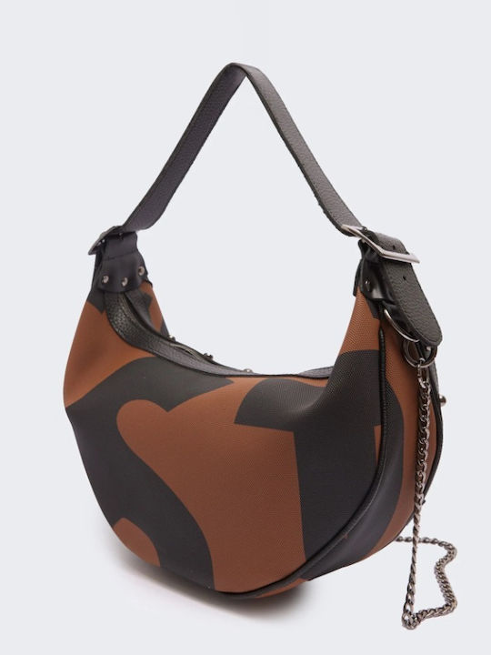 Ea Logo Baguette Fabric Women's Shoulder Bag Brown