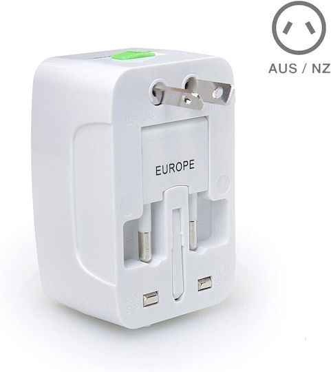 Travel Power Αντάπτορας Πρίζας από Universal σε Universal με 2 Θύρες USB