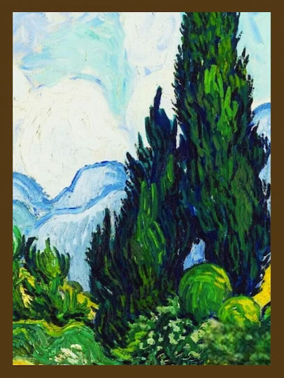 Van Gogh “χωράφι Κυπαρίσσια” Πίνακας Εκτύπωση Καμβά Κορνίζα Ξύλο Άσπρη 50*70 Εκ