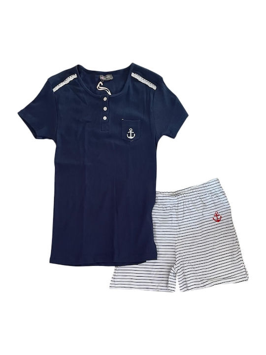 Ogham Καλοκαιρινό Γυναικείο Σετ Πιτζάμας Μπλε-navy