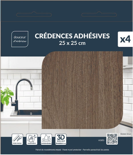 Decorative Wall Sticker Tiles 4 Pieces 25x25cm Douceur d'Intérieur