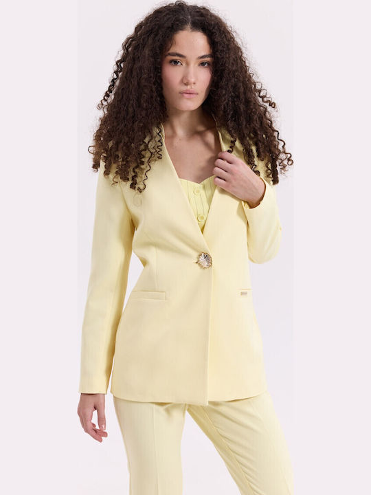 Donna Martha Women's Crepe Waisted Blazer Yellow