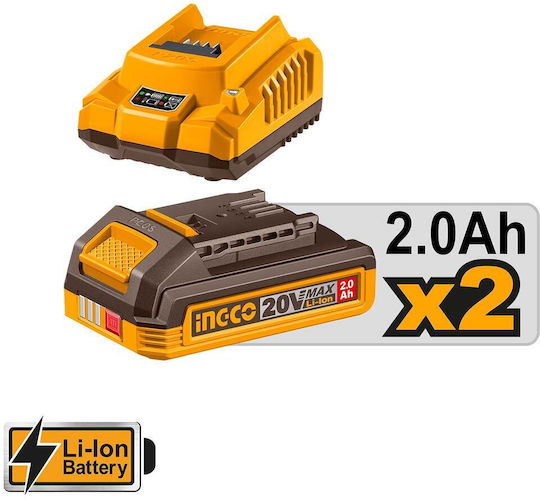 Ingco CAIWLI208E Μπουλονόκλειδο Μπαταρίας 20V 2x2Ah με Υποδοχή 3/8"