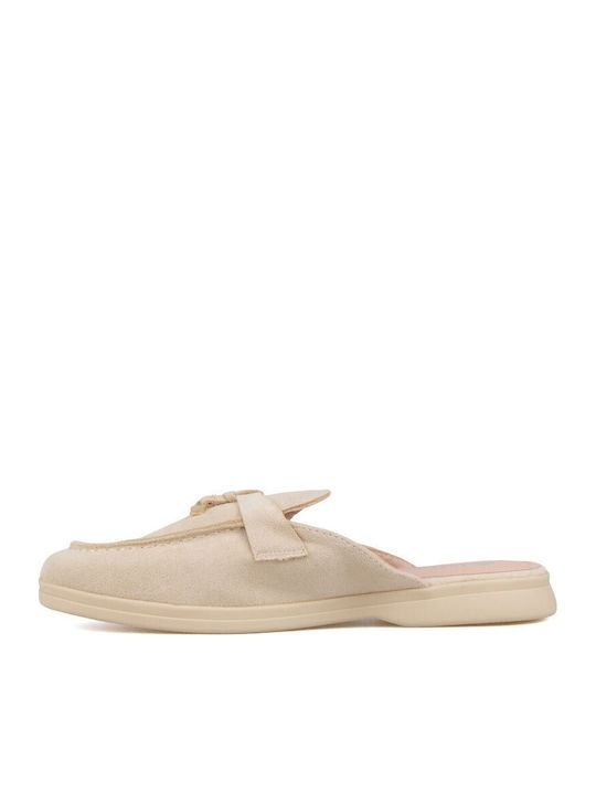 Suede Mules με Τακούνι σε Μπεζ Χρώμα