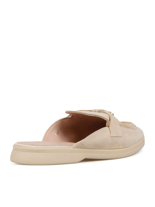 Suede Mules με Τακούνι σε Μπεζ Χρώμα