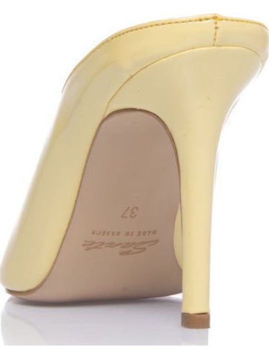 Mules in Patent Leather with High Heel in Yellow Colour