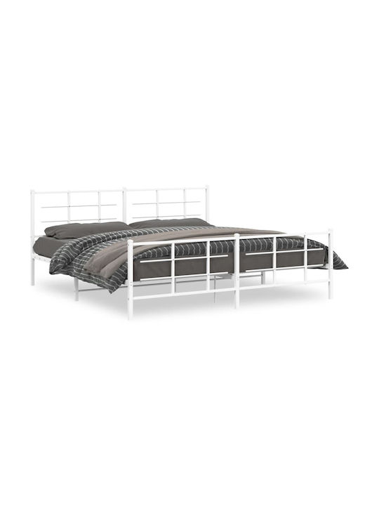 King Size Metal Bed White with Slats for Mattress 193x203cm