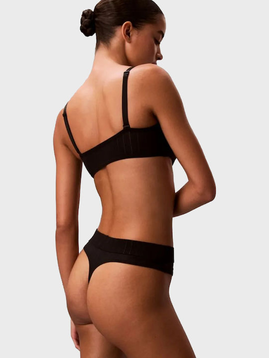 Calvin Klein Cotton High Waist Women's String Black