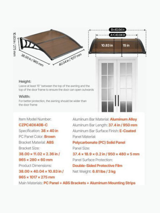 Vevor Polycarbonate Roof Panel P101.6xW96.52cm