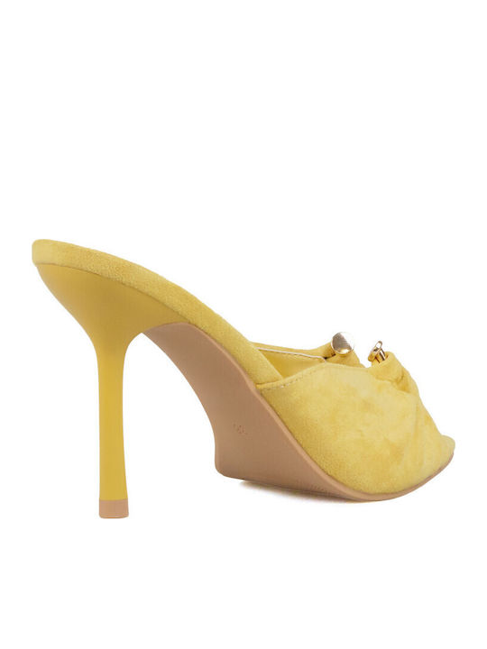 Suede Mules With High Heel In Blonde Colour