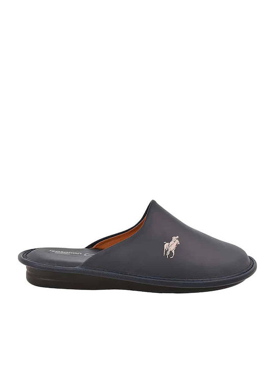 Leather Winter Men's Black Slippers 13581-Black