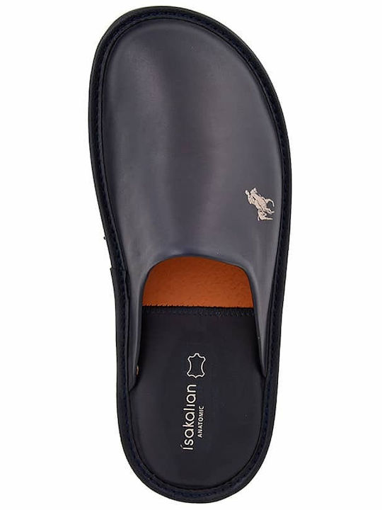 Leather Winter Men's Black Slippers 13581-Black