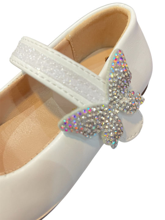 Kids Ballerinas with Hoop & Loop Closure White