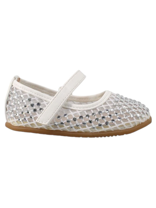 Kids Ballerinas with Hoop & Loop Closure White