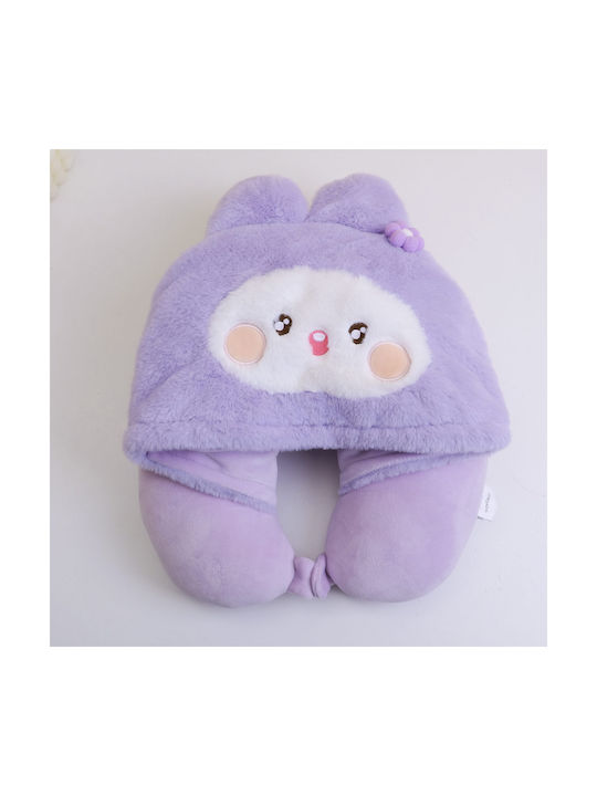 Nursery Decor U Shape Pillow with Hood Moving Animal Figures Yellow