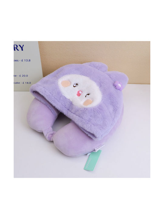 Nursery Decor U Shape Pillow with Hood Moving Animal Figures Yellow