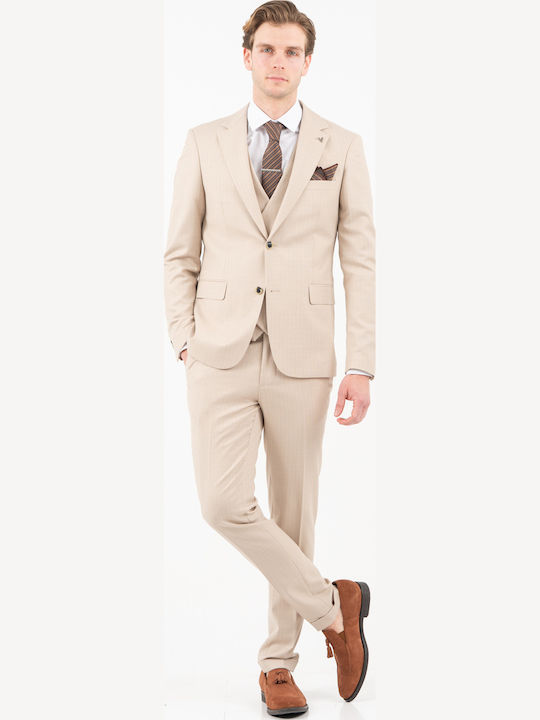 Men's Suit with Vest Beige