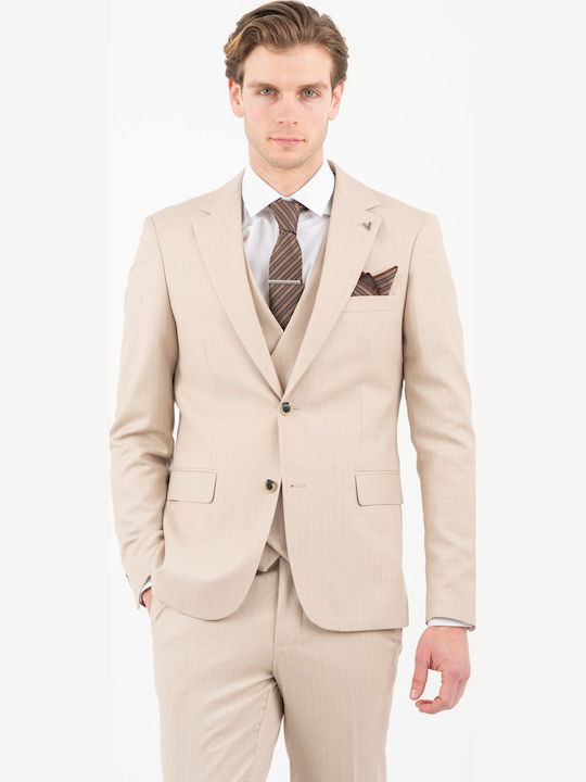 Men's Suit with Vest Beige