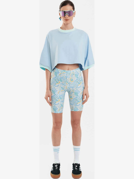 Sloutsy Γυναικείο Crop Top Βαμβακερό Κοντομάνικο Ριγέ Γαλάζιο