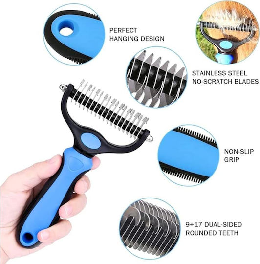 Brush for Long-Haired Dogs Double Sided for Coat Cleaning Blue