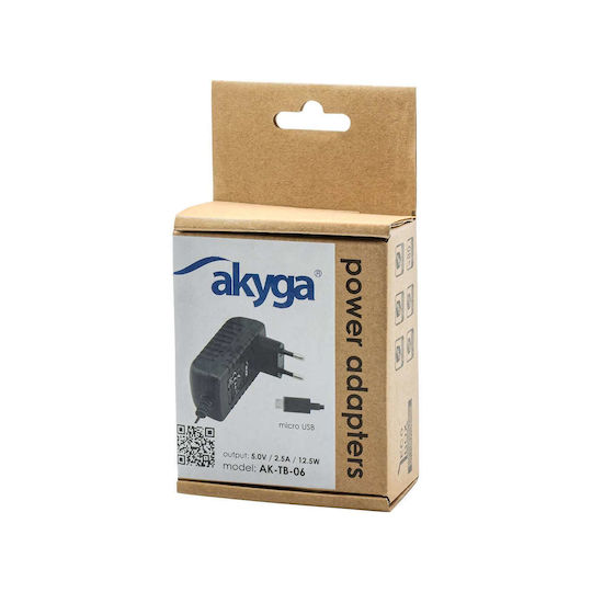 Akyga Charger with Built-in Cable micro USB 12.5W Blacks (AK-TB-06)