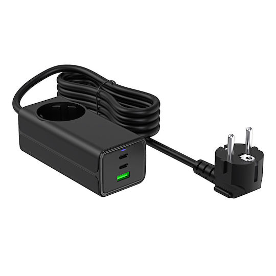 Usb Charger Ak-ch-21 Ac 230v + Usb-a + 2x Usb-c Pd 5-20v Max 5a 65w Quick Charge 3.0 Gan