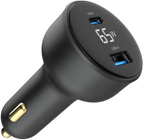 Gembird Автомобилно Зарядно Устройство 65W 3A с Портове 2xUSB-A 1xType-C Черен Цвят