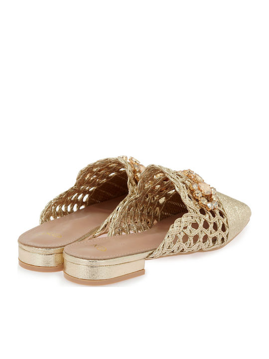 Pantofi Mules Dama Flat În Culoare Aurie