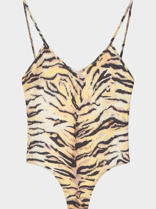 One Piece Swimsuit Floral Brown
