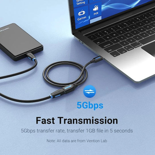 Vention USB 3.0 Кабел USB-A Мъжки - USB-A Женски Черен 1м CBHBF
