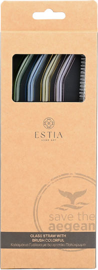 Estia Glass Multicolour Straws with Brush 4 Pieces